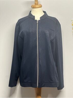 Chico’s Size 3 XL Navy Blue Metallic Shimmer Full Zip Jacket